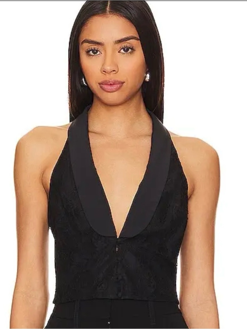 Fleur du Mal Black Lace Halter Vest Top